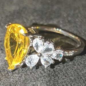 2Ct Pear Lab-Created Citrine Women's Cocktail Ring 14k White Gold Plated Silver9